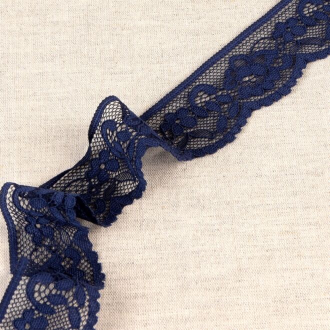 33mm Elastische Spitzenborte Blumen marine