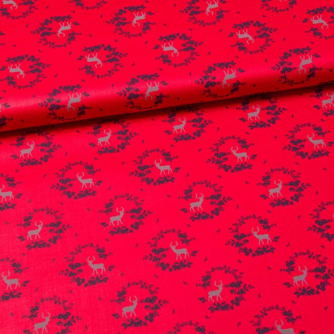 Trachtenstoff "Romantico" Hirsch rot
