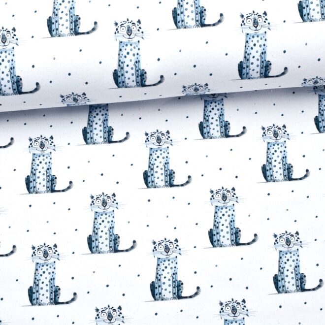 Stoffschwester French Terry "Schneeleopard" weiß