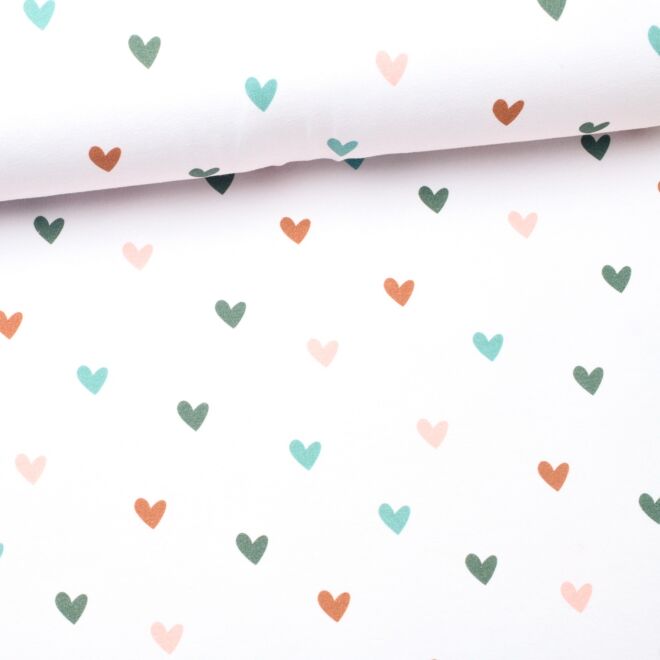 Stoffschwester French Terry "Konfetti Hearts" ecru