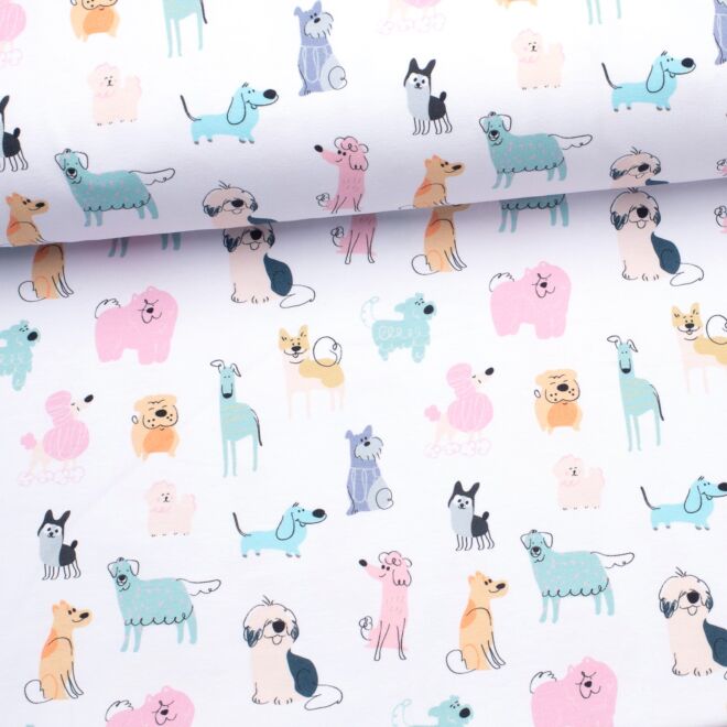 Stoffschwester Jersey "Doodle Dogs" weiß