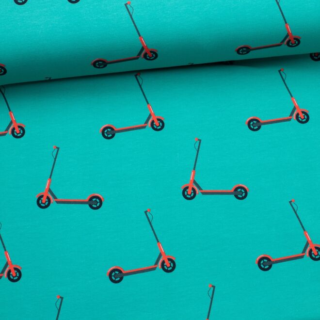 Stoffschwester Jersey "Scooter" smaragd/orange