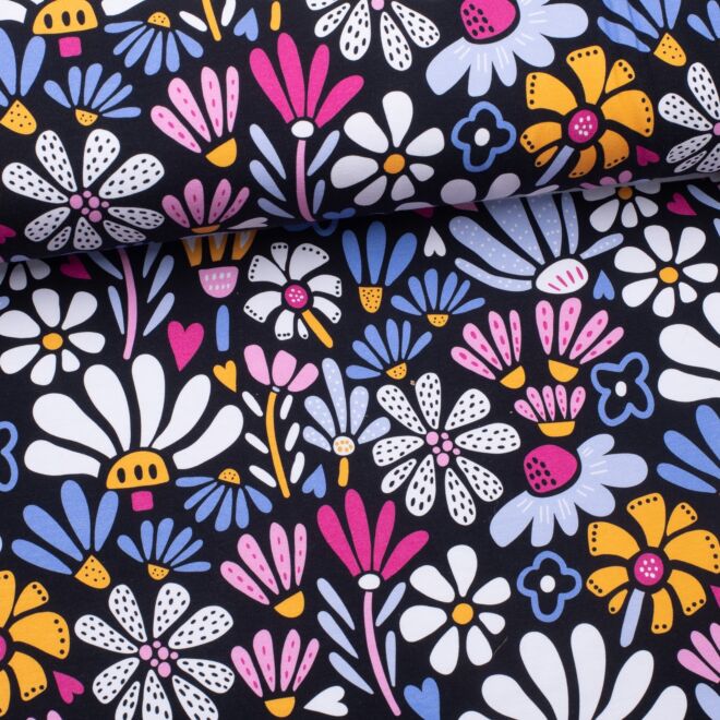 Stoffschwester Jersey "Flower Explosion" schwarz