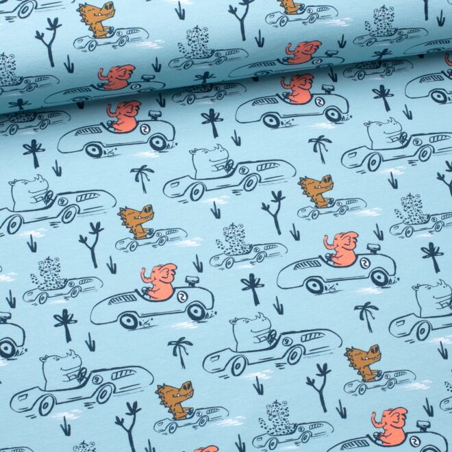 Stoffschwester Jersey "Autofreunde" blau