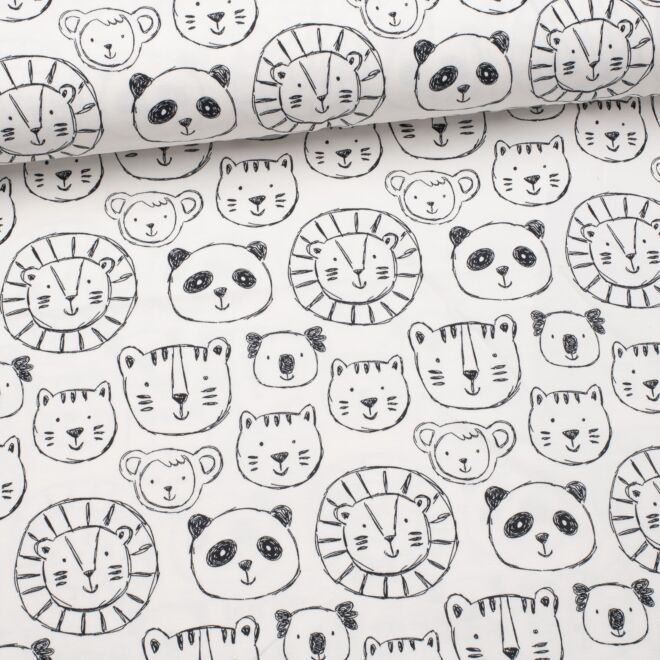 Animal Head Doodle Jersey wollweiß