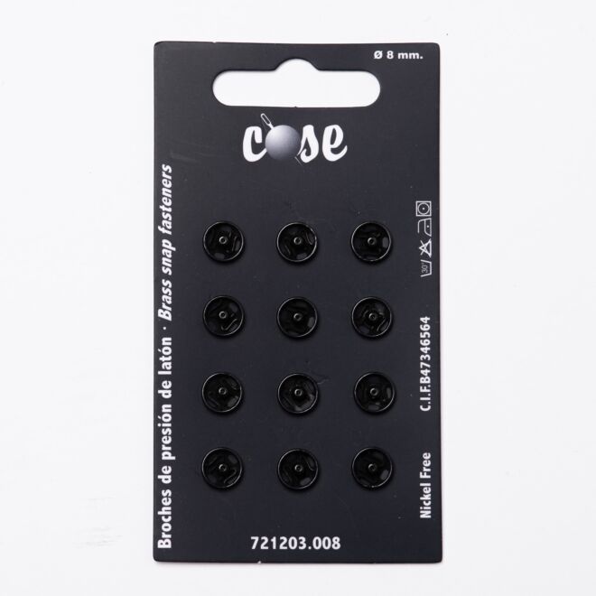 8mm Annäh-Druckknöpfe (12 Stück) schwarz
