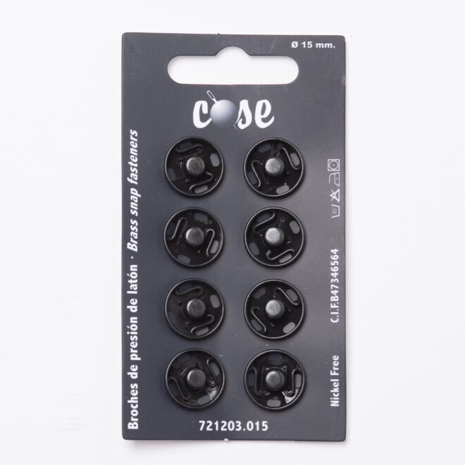 15mm Annäh-Druckknöpfe (8 Stück) schwarz