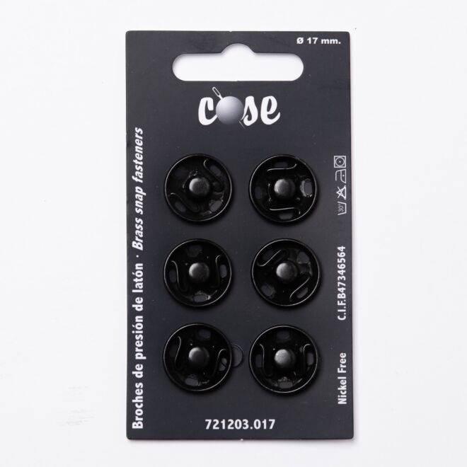 17mm Annäh-Druckknöpfe (6 Stück) schwarz