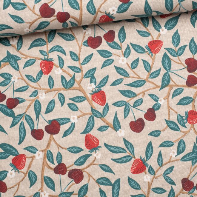 Canvas Strawberry & Cherries natur