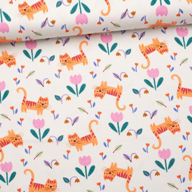 Katzen & Blumen "Playground" Baumwolljersey weiß