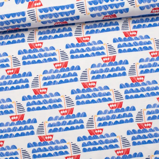 Segelboote "Nautical" Baumwolljersey weiß