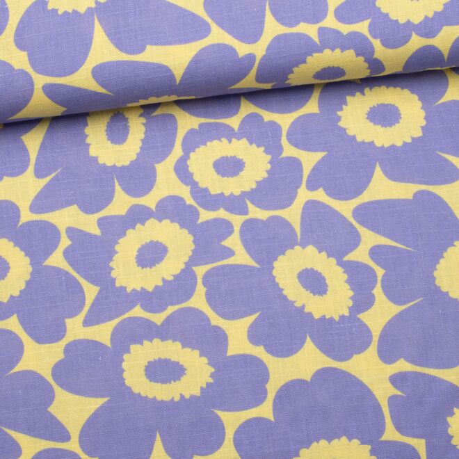 Viskose-Leinen Flower-Love flieder/gelb