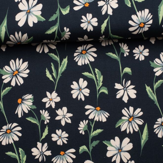 Viskosejersey "Sizilien" Gänseblümchen schwarz