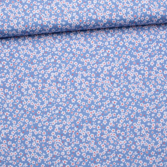 Baumwollwebware "Lilly" Blümchenen hellblau