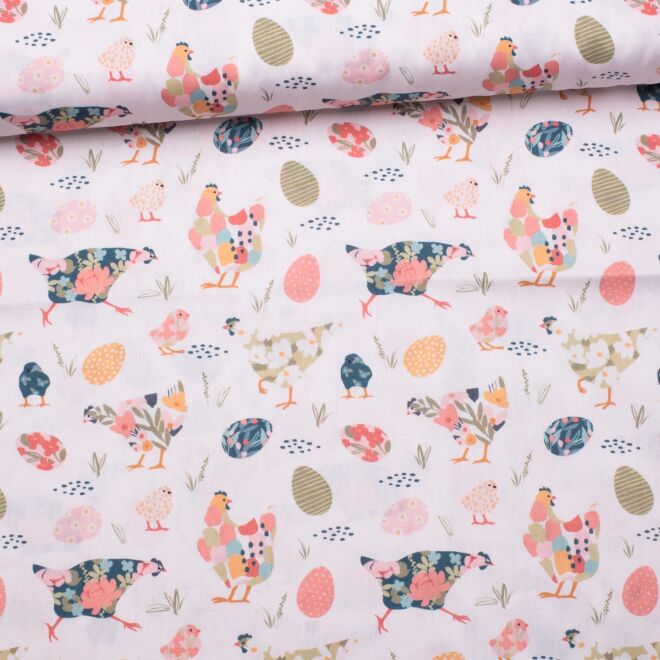 Baumwollwebware Hühner weiß