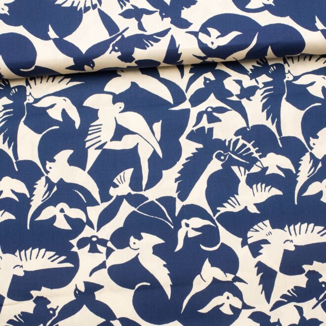 Baumwollwebware "Vogelflug" marine