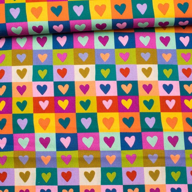 Baumwollwebware Squared Hearts bunt