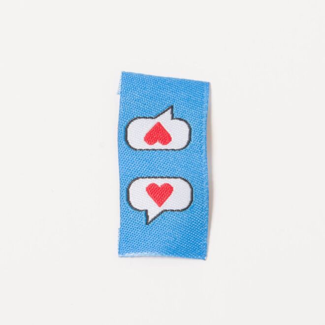 Label "<3 bubble" blau (Textil)