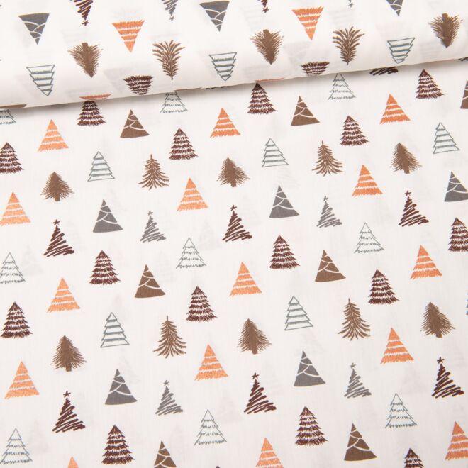 Baumwollwebware Weihnachten Mini-Tannenbäume weiß/metallic