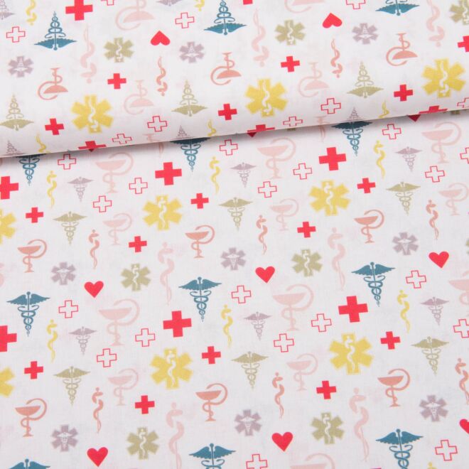 Bio-Patchwork-Baumwolle "Hospital" Rotes Kreuz weiß