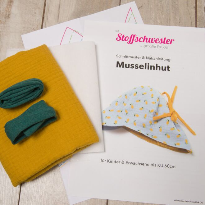 Paket Schnittmuster "Musselinhut" & Stoff "Uni Ocker"