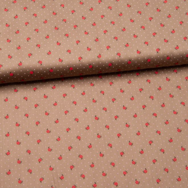 Trachtenstoff "Romantico" Rosen & Punkte auf taupe
