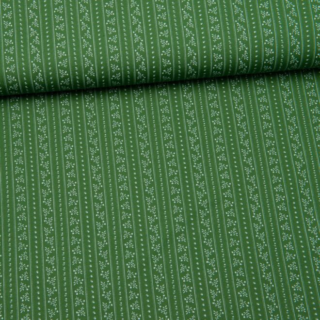Trachtenstoff "Herzstück" Blumenstreifen weiß/waldgrün