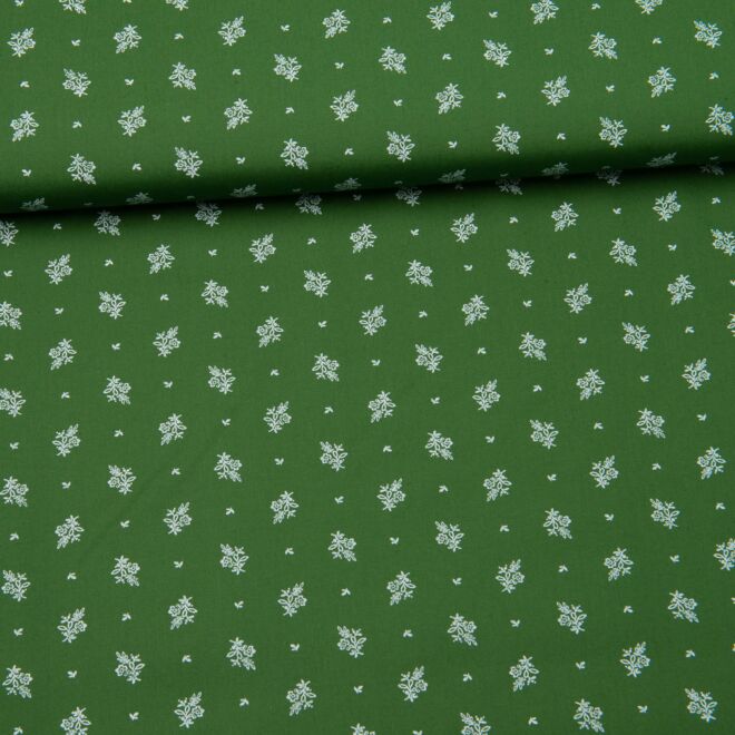 Trachtenstoff "Herzstück" Sträußchen weiß/waldgrün
