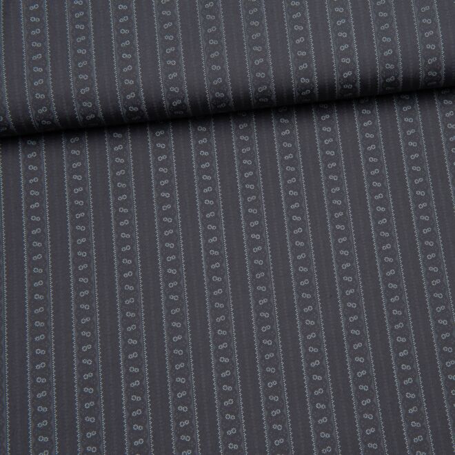 Trachtenstoff "Herzstück" Blumenstreifen anthrazit