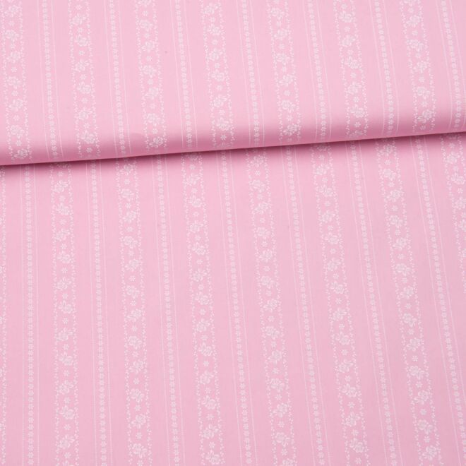 Trachtenstoff "Herzstück" Blumenstreifen weiß/hellrosa