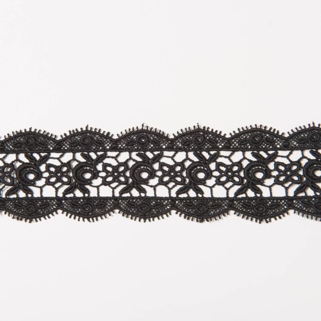Guipure-Spitze "Blumenstreifen" schwarz