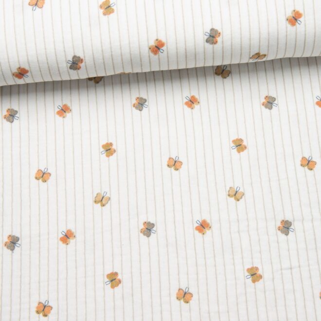Musselin "Butterflies & Stripes" weiß