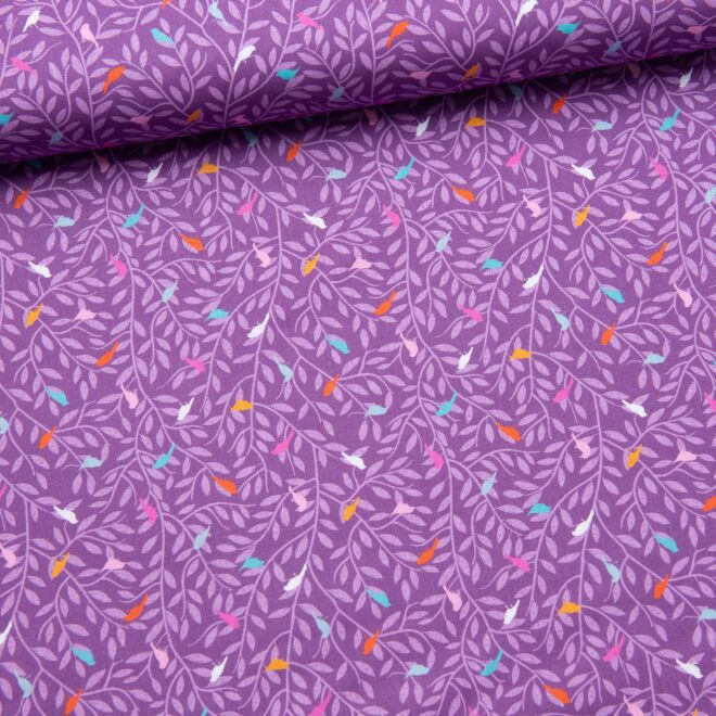 Baumwollwebware Mini-Vögel lila