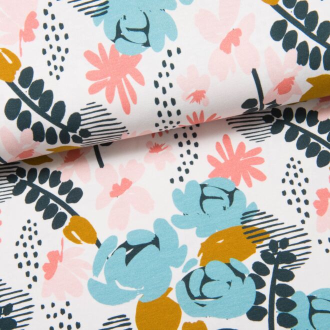 Blue Peonies Jersey weiß