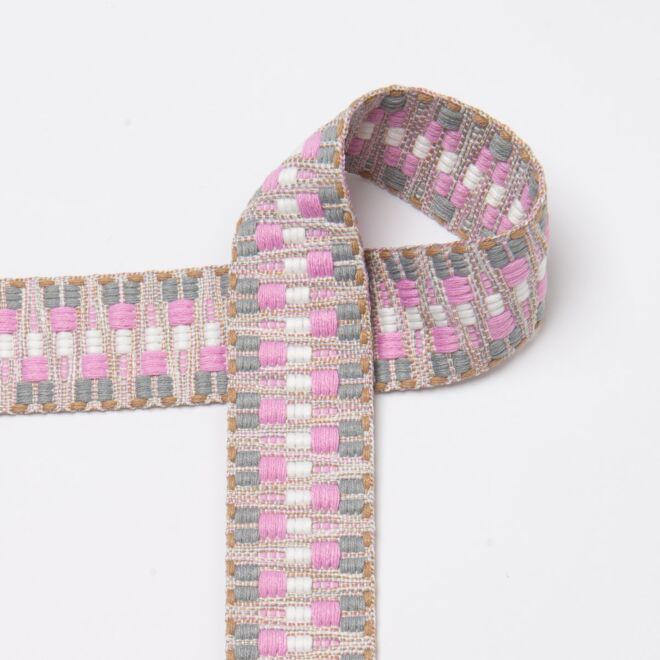 40mm Gurtband Inka rosa/grau
