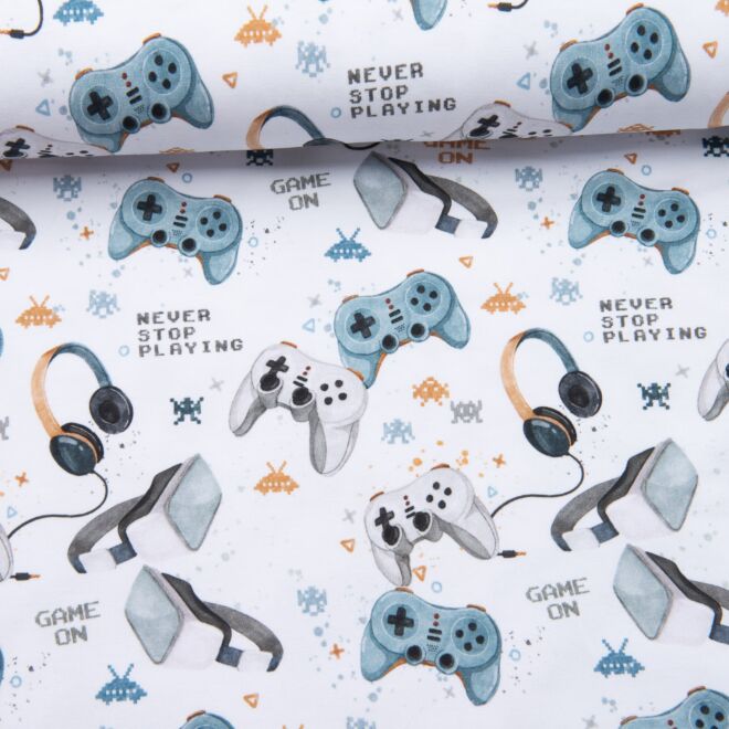 French Terry "Game On" weiß