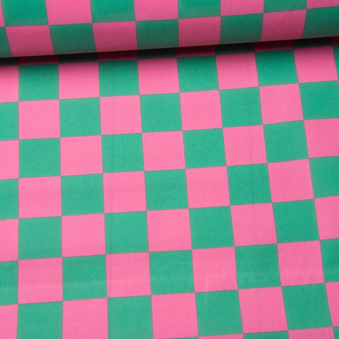 Beschichtete Baumwolle "Checks" grün/pink