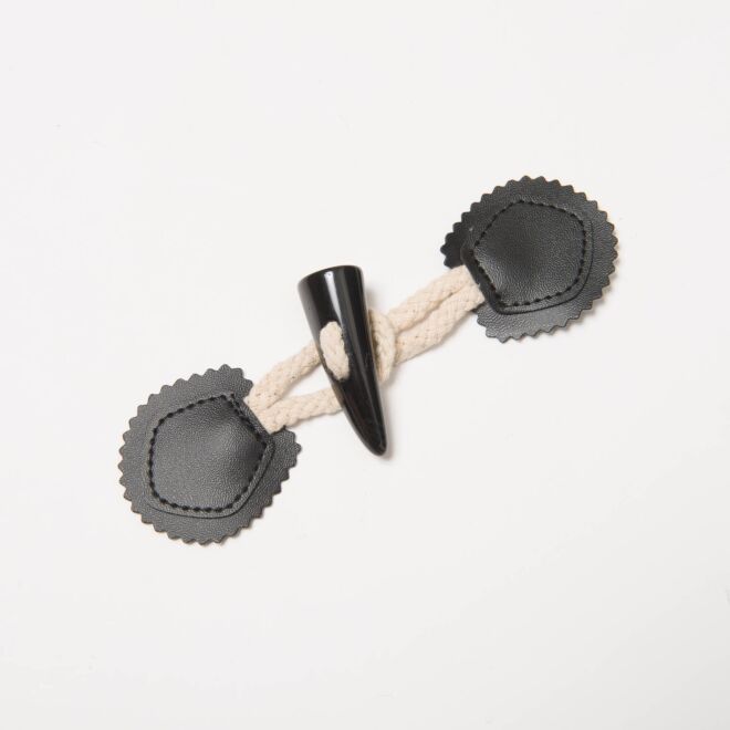 Dufflecoatverschluss Leder 15cm schwarz