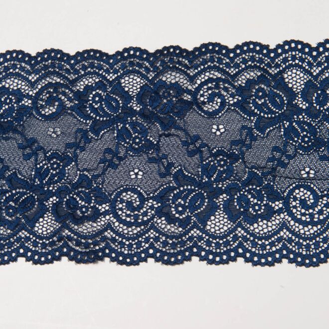 140mm Spitze elastisch Blumenranken navy