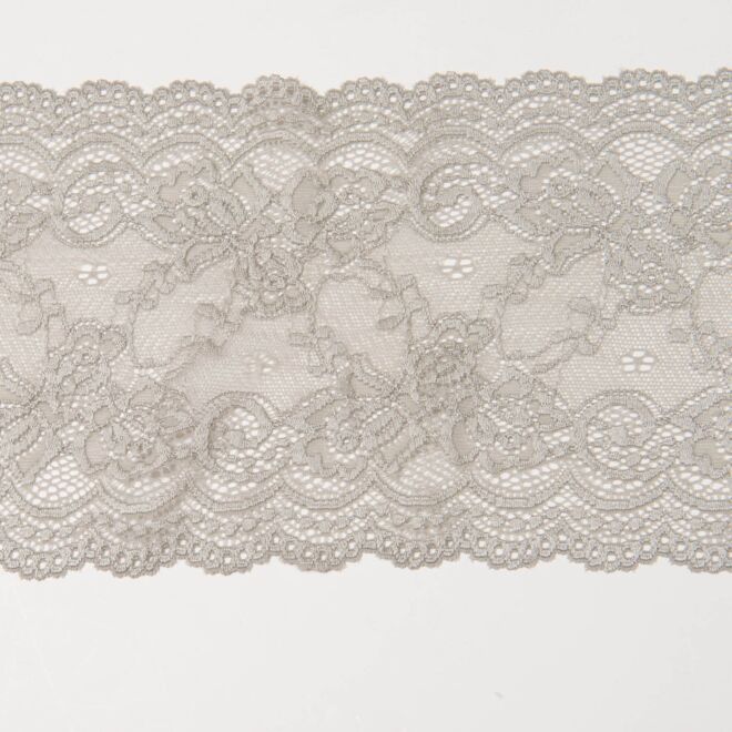 140mm Spitze elastisch Blumenranken hellgrau