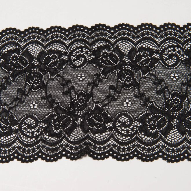 140mm Spitze elastisch Blumenranken schwarz