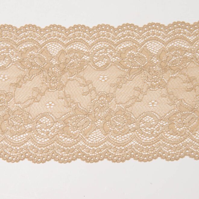 140mm Spitze elastisch Blumenranken beige