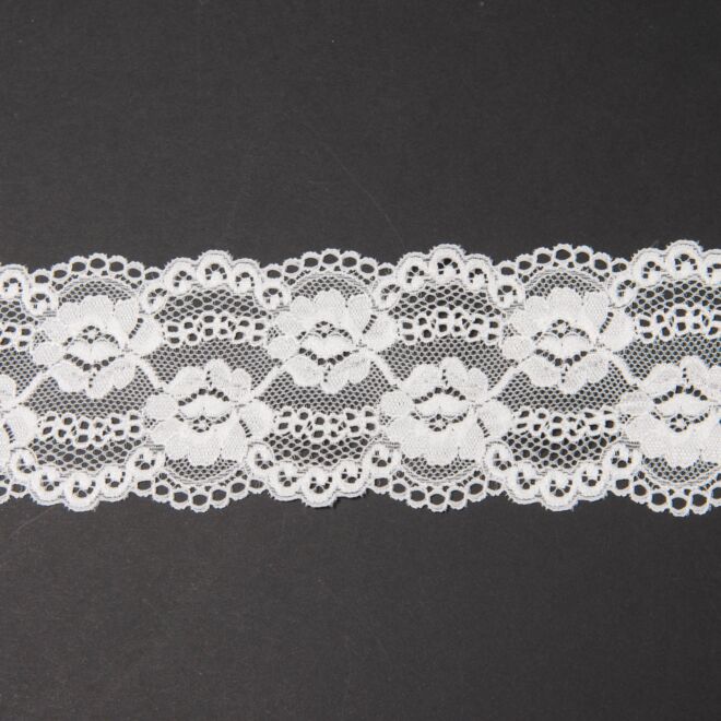 70mm Spitze elastisch Barockblumen weiß