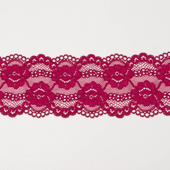 70mm Spitze elastisch Barockblumen bordeaux