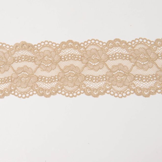 70mm Spitze elastisch Barockblumen beige