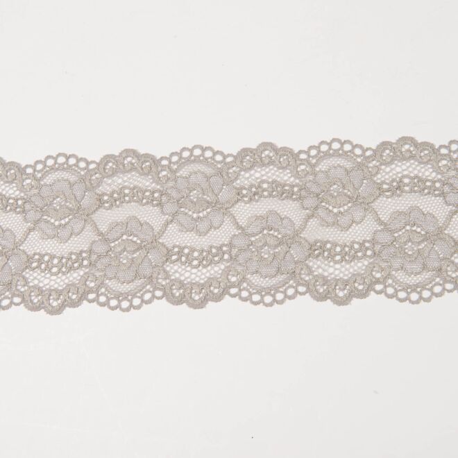 70mm Spitze elastisch Barockblumen hellgrau