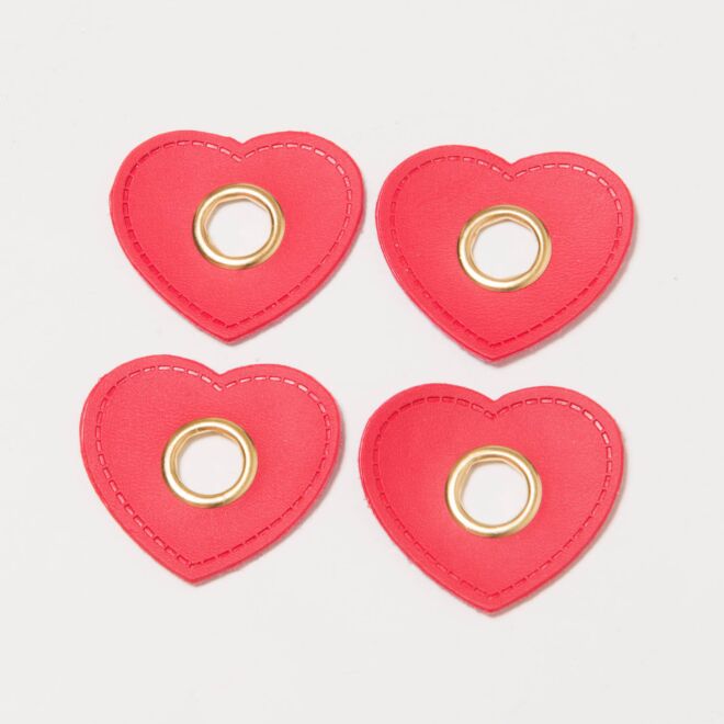 Kunstleder Ösenpatch "Herz" rot (4er Pack)