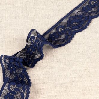 33mm Elastische Spitzenborte Blumen marine