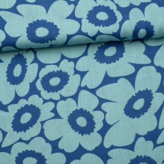 Viskose-Leinen Flower-Love blau