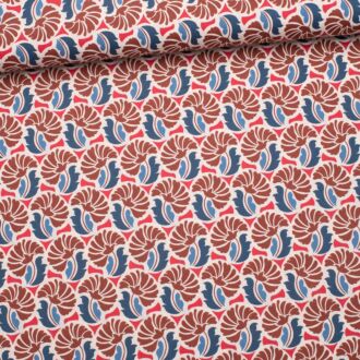 Webware Retro Blumenornamete rot/jeans